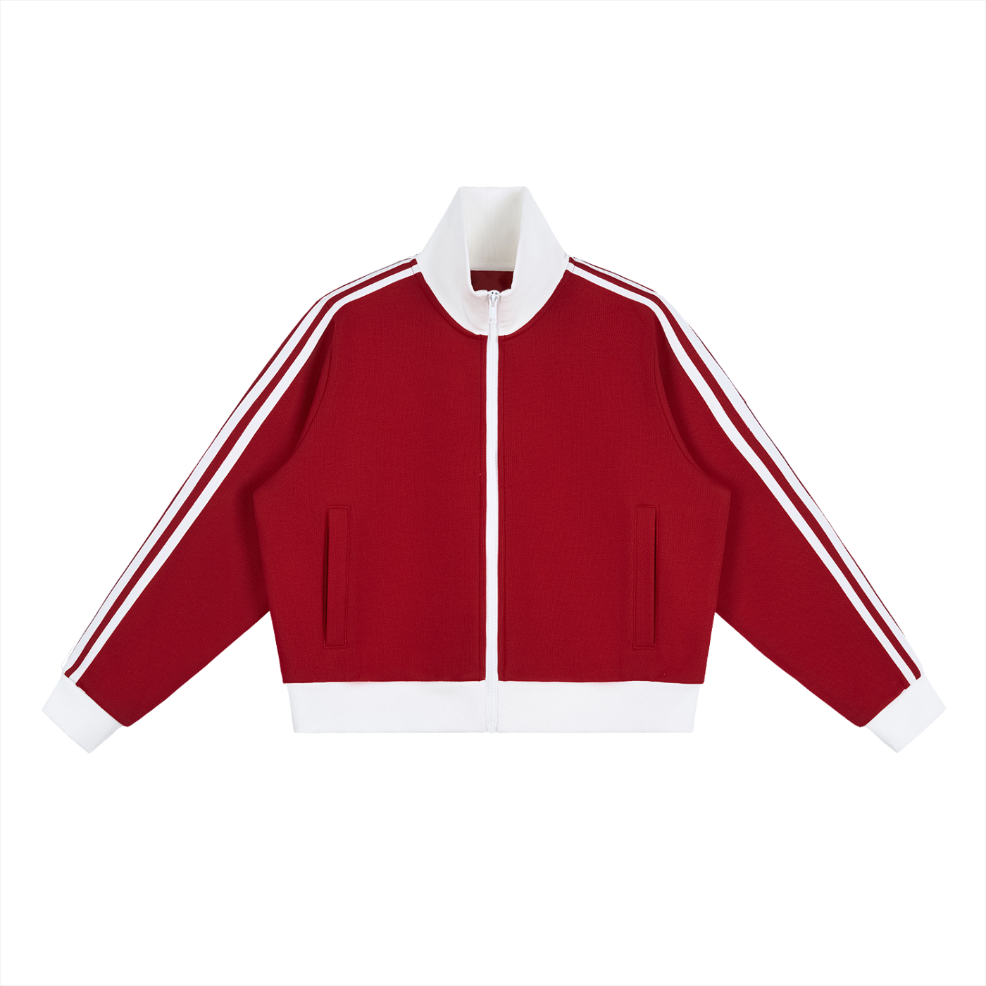 ODMPOD side stripe fleece cropped track jacket showing a stylish cropped fit with bold side stripes and soft fleece material