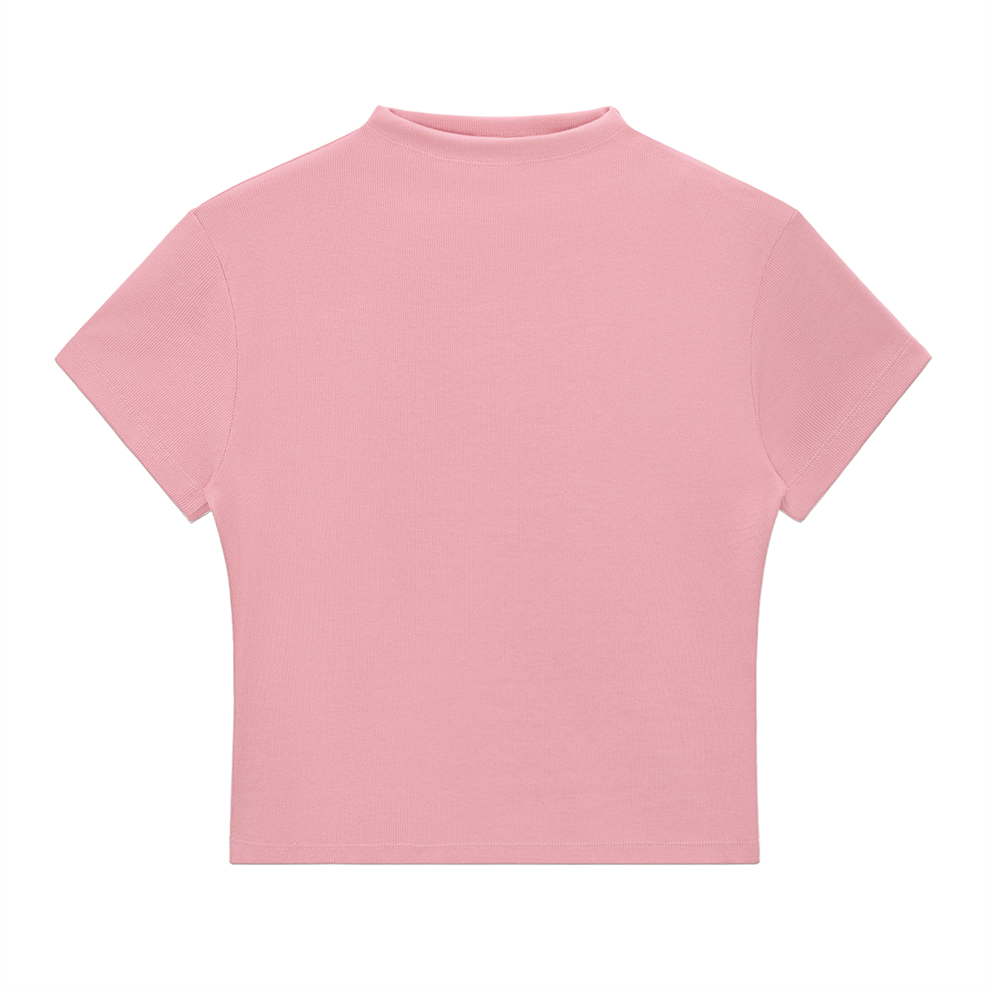 Essential slim fit mock neck T-shirt from ODMPOD, in a solid color, showing the close-up of the neckline and fabric texture.