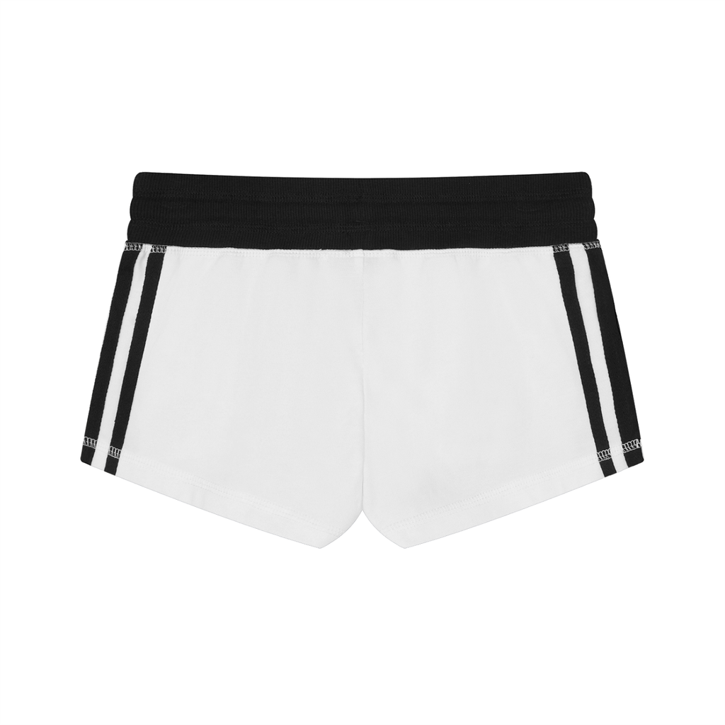 ODMPOD contrast stripe track shorts featuring black and white striped design, athletic fit, and comfortable fabric.