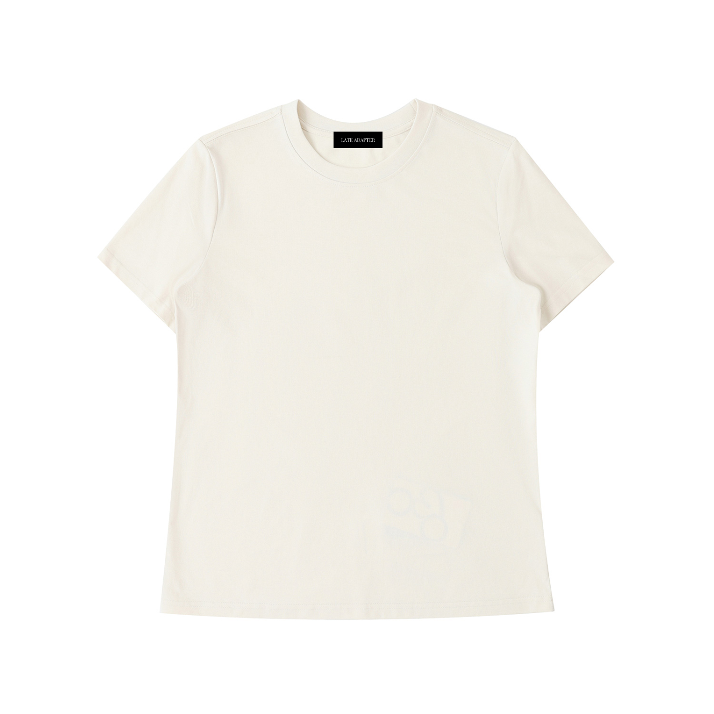 ODMPOD Essential Standard Shoulder T-Shirt in neutral color, displayed flat with front view and classic crew neckline.