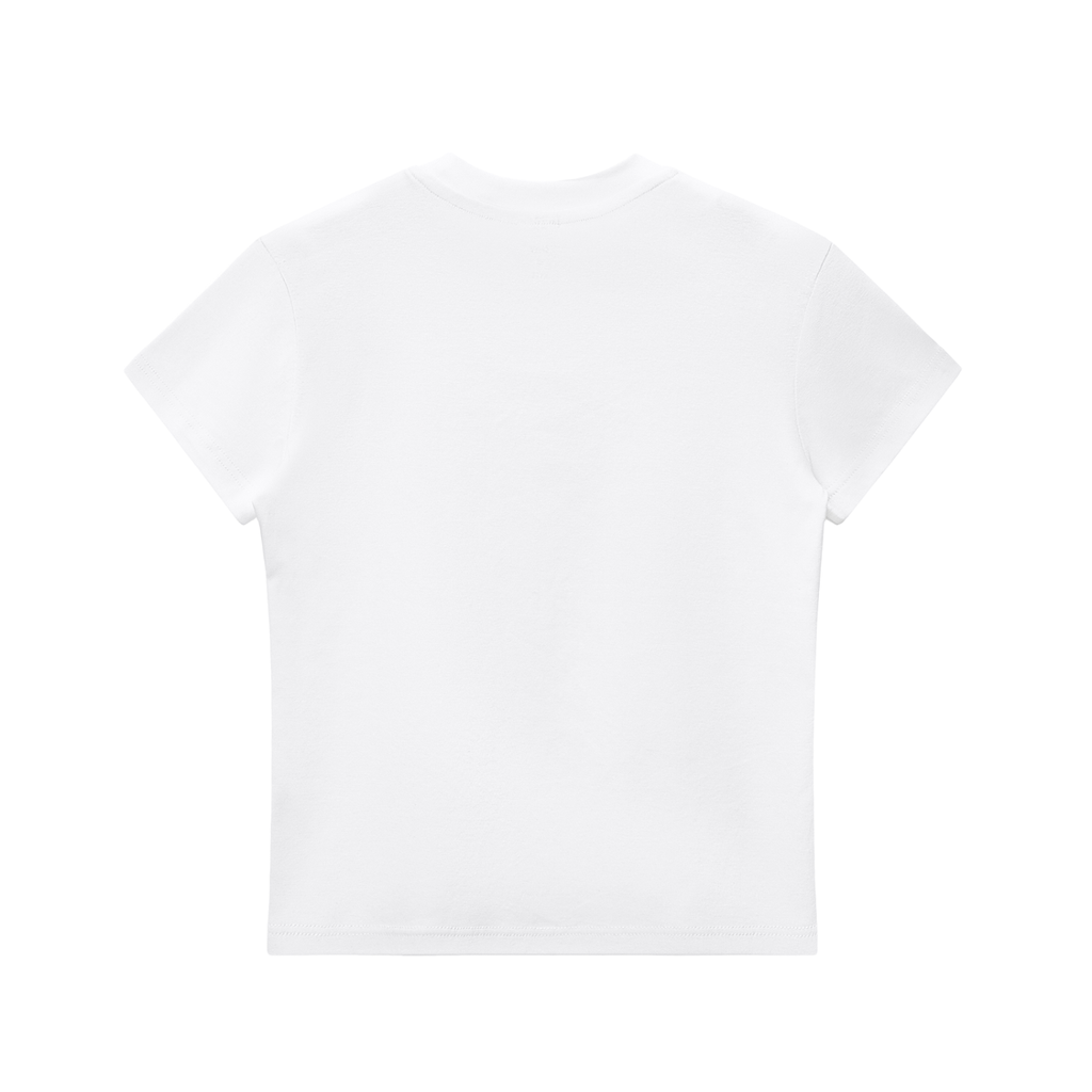 ODMPOD Essential Bodycon Crewneck T-Shirt in black, close-up view showing soft fabric and fitted silhouette.