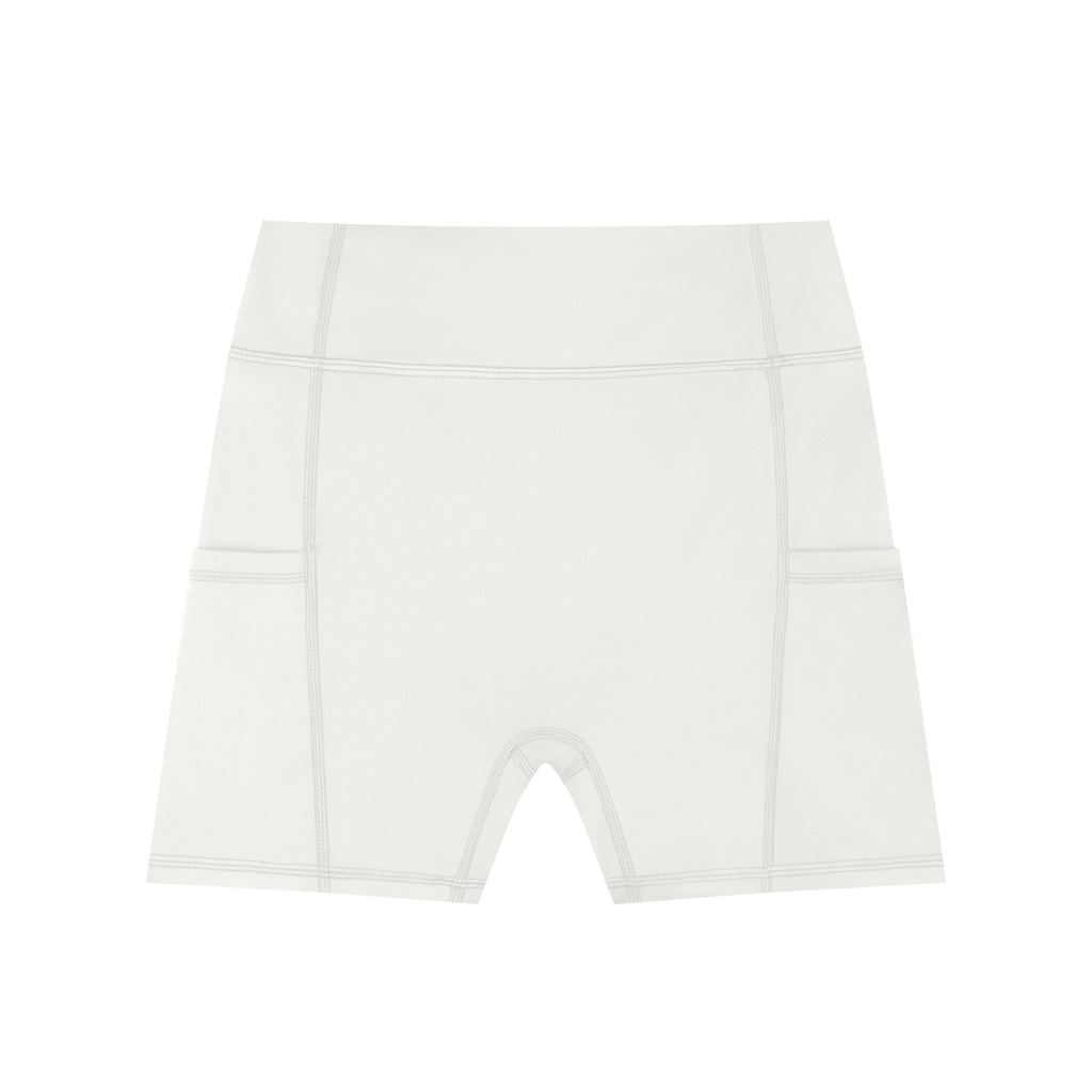 ODMPOD high-waisted pocket biker shorts, black stretchy shorts with side pockets, ideal for activewear and casual wear.