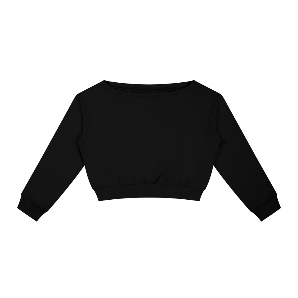 ODMPOD off-shoulder sweatshirt featuring a relaxed fit, soft fabric, and stylish neckline, shown in a casual, comfortable design.