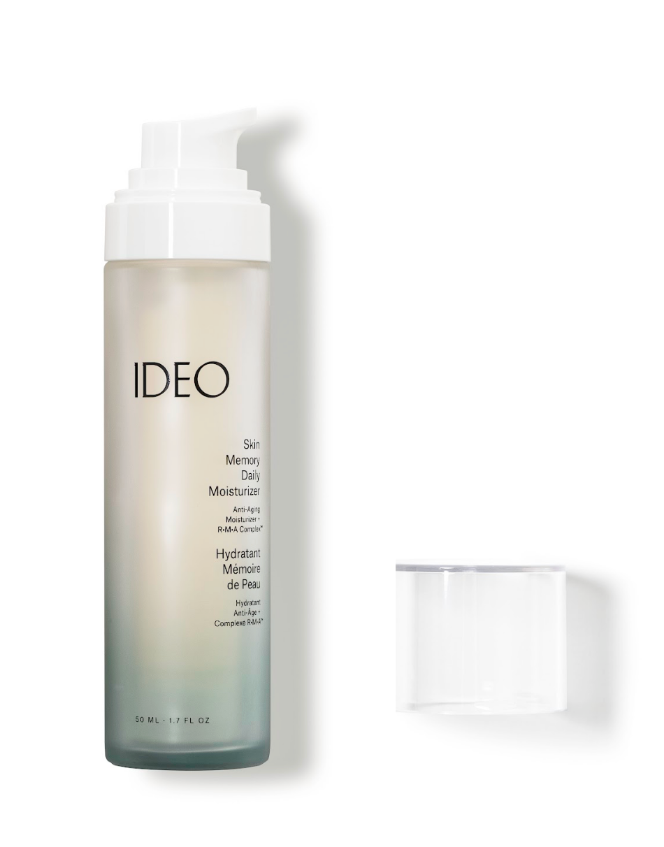 IDEOSkincare Skin Memory Daily Moisturizer bottle with pump, creamy texture, and clean design, suitable for daily skincare hydration