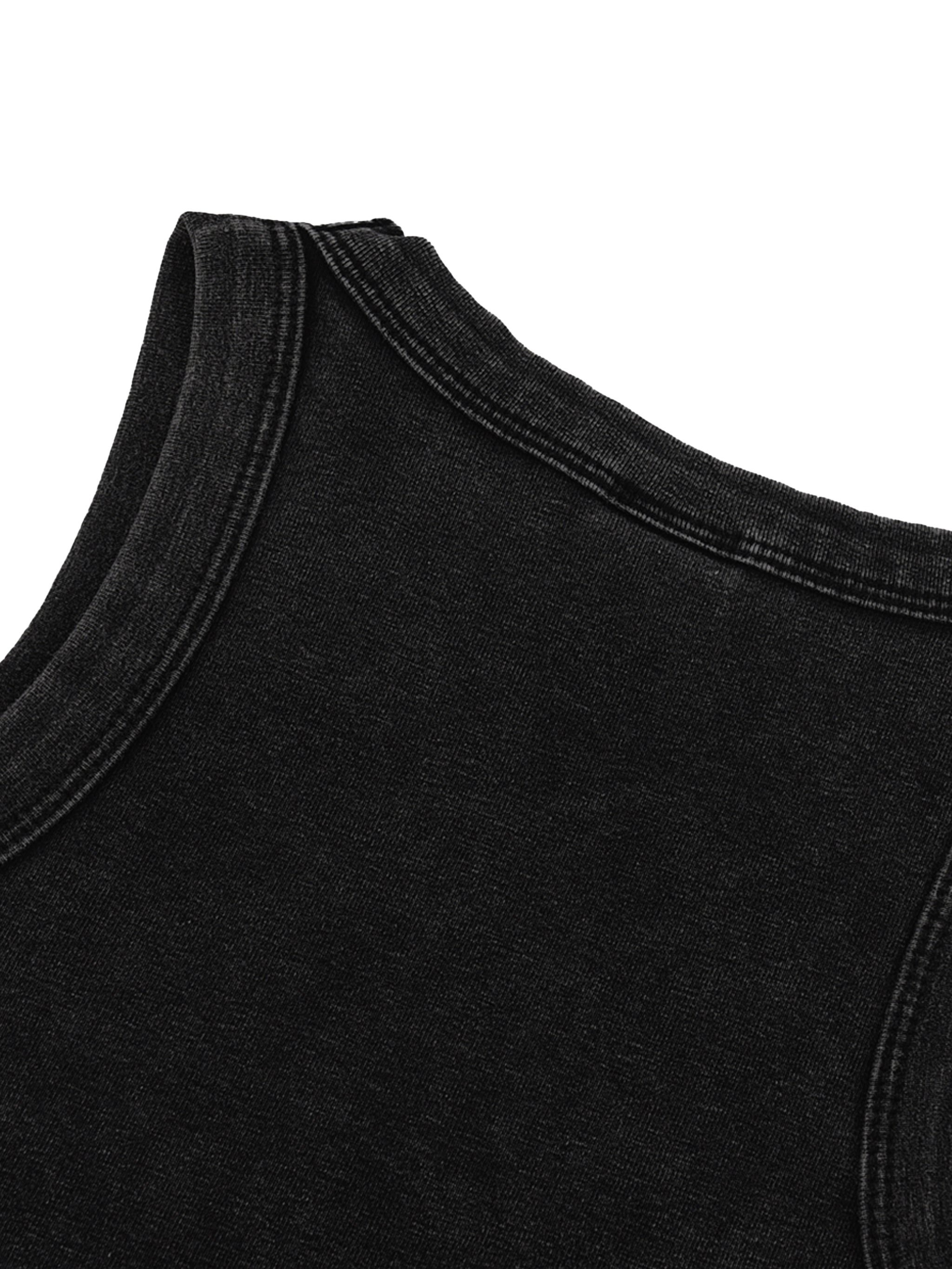 ODMPOD Snow Washed Tank Top, casual sleeveless top with a relaxed fit and distressed denim wash, front view.