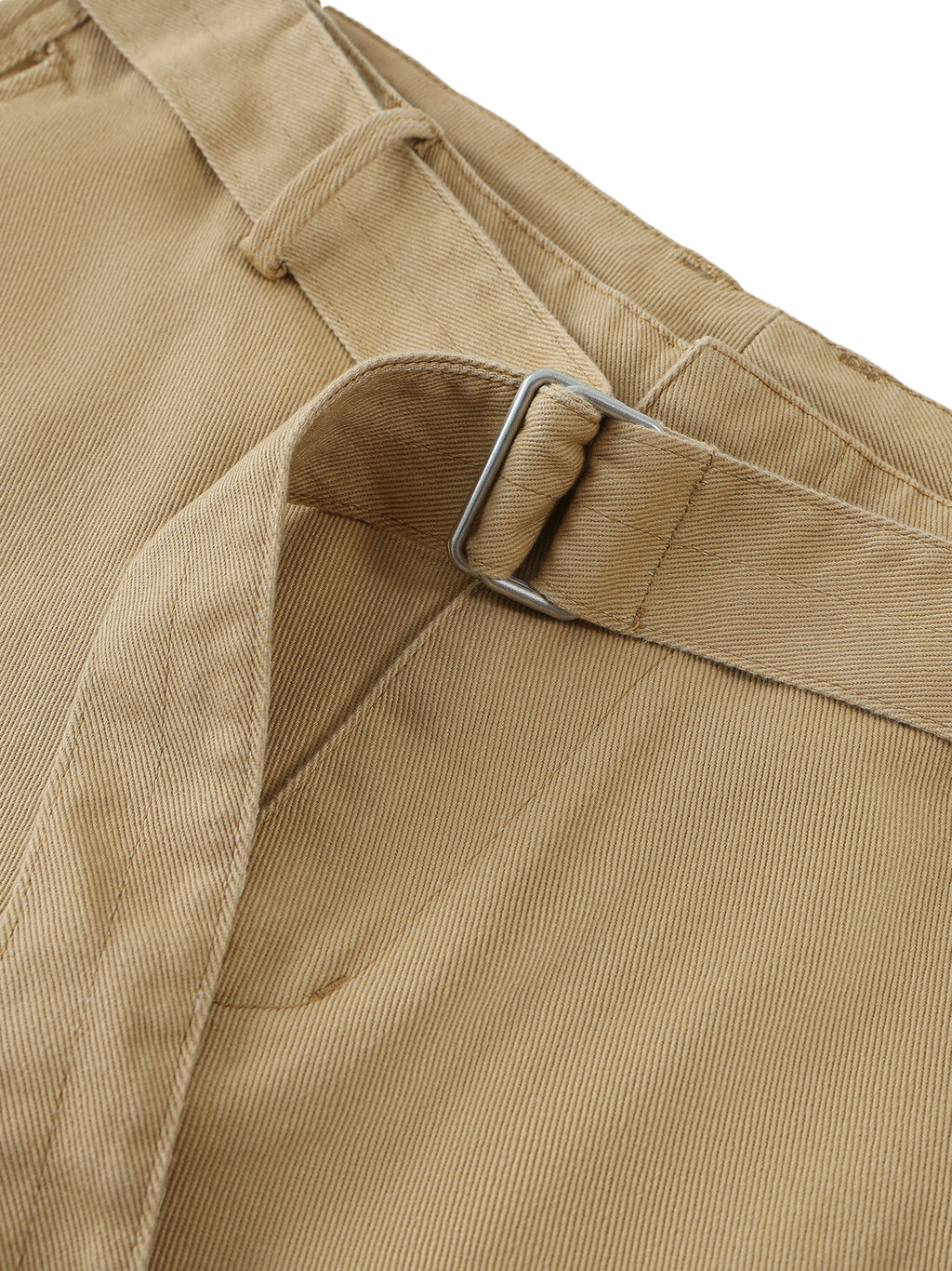 ODMPOD belted barrel-leg chino pants showing a relaxed fit and classic style in neutral fabric