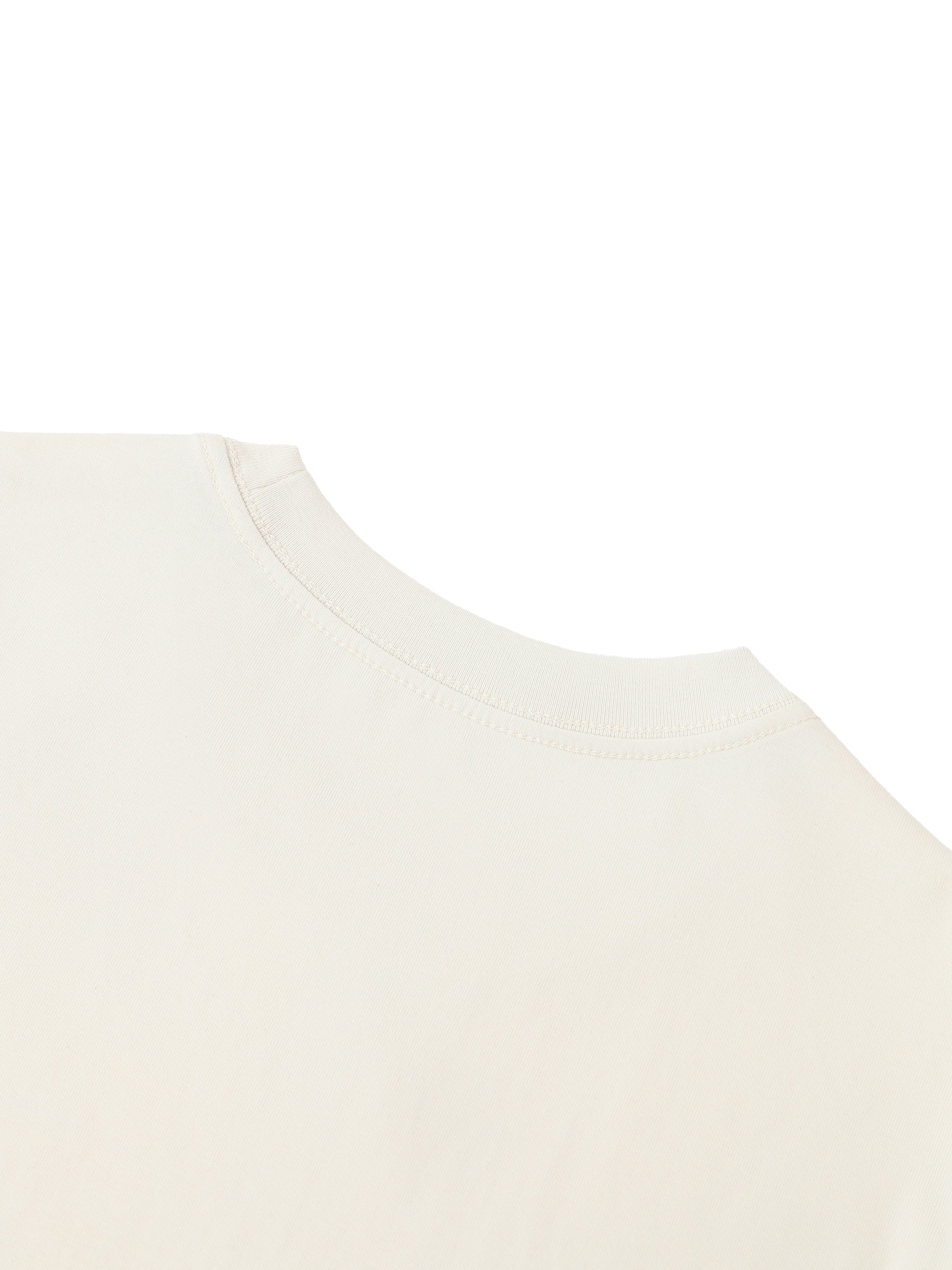 White ODMPOD Essential Standard Shoulder T-Shirt with short sleeves and classic fit, displayed on a hanger.