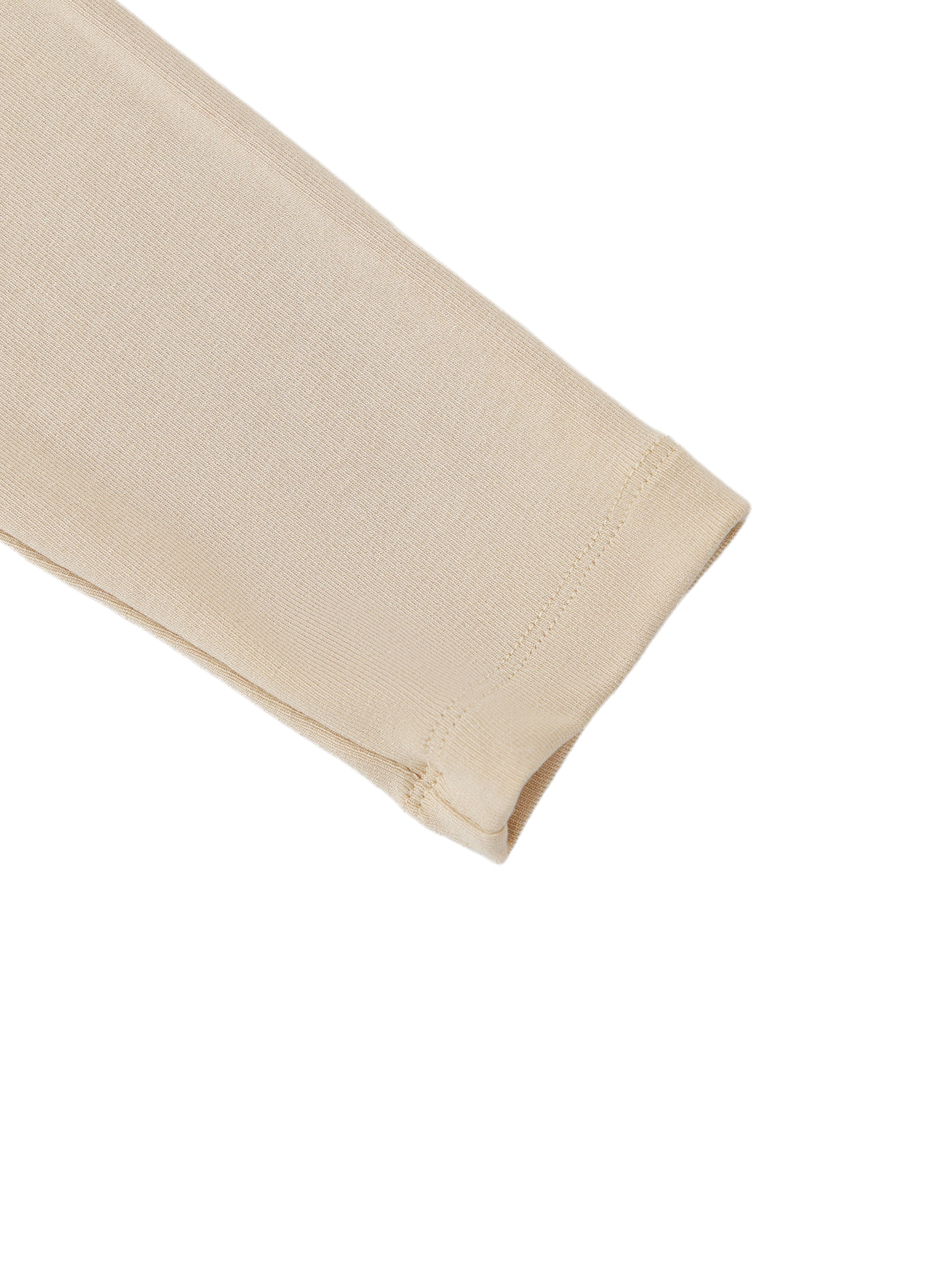 White ODMPOD Essential Mock Neck Long Sleeve T-Shirt displayed on a flat surface.
