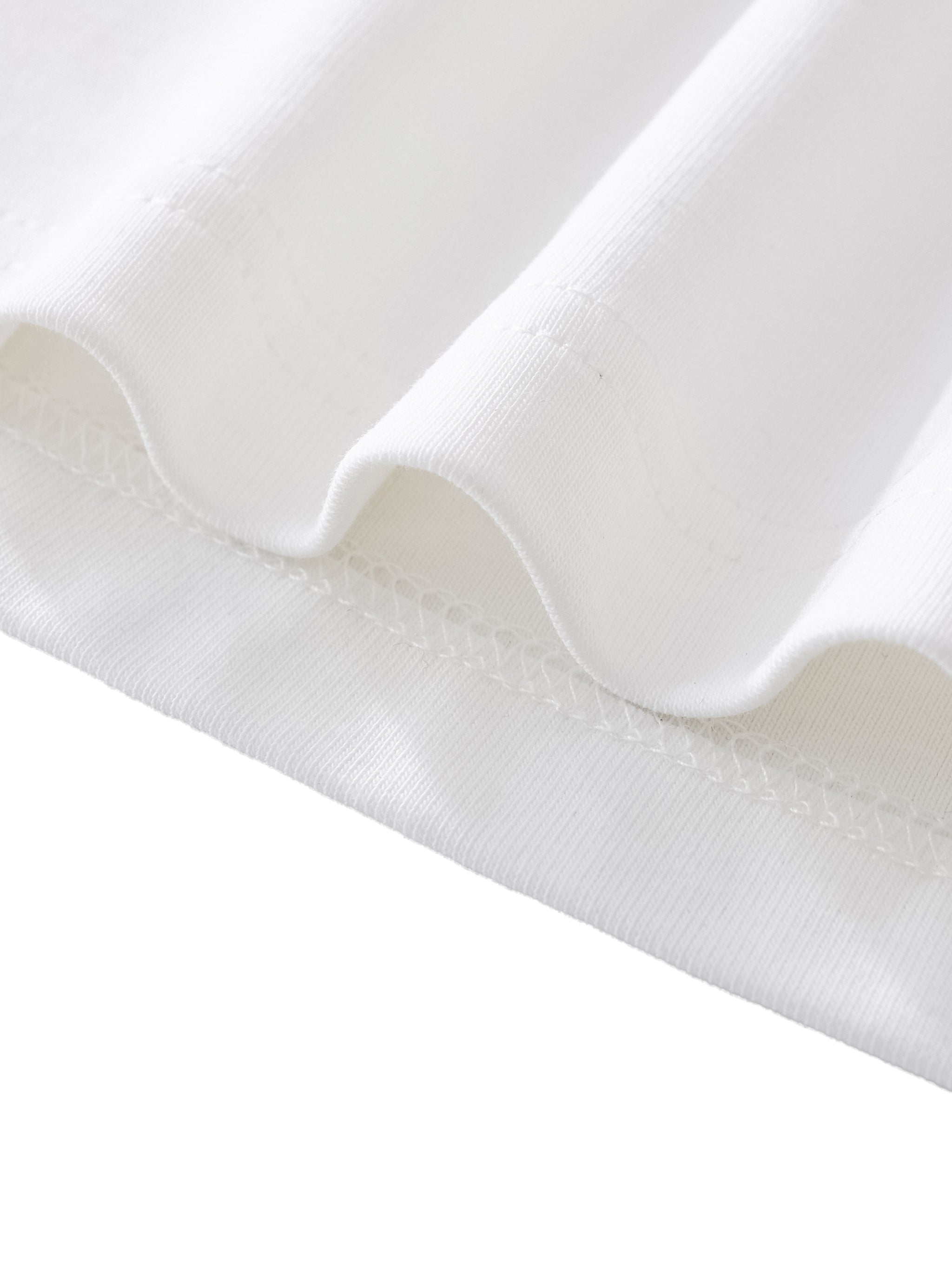 ODMPOD Essential Bodycon Crewneck T-Shirt in white, close-up view of fitted cotton T-shirt with crewneck neckline.