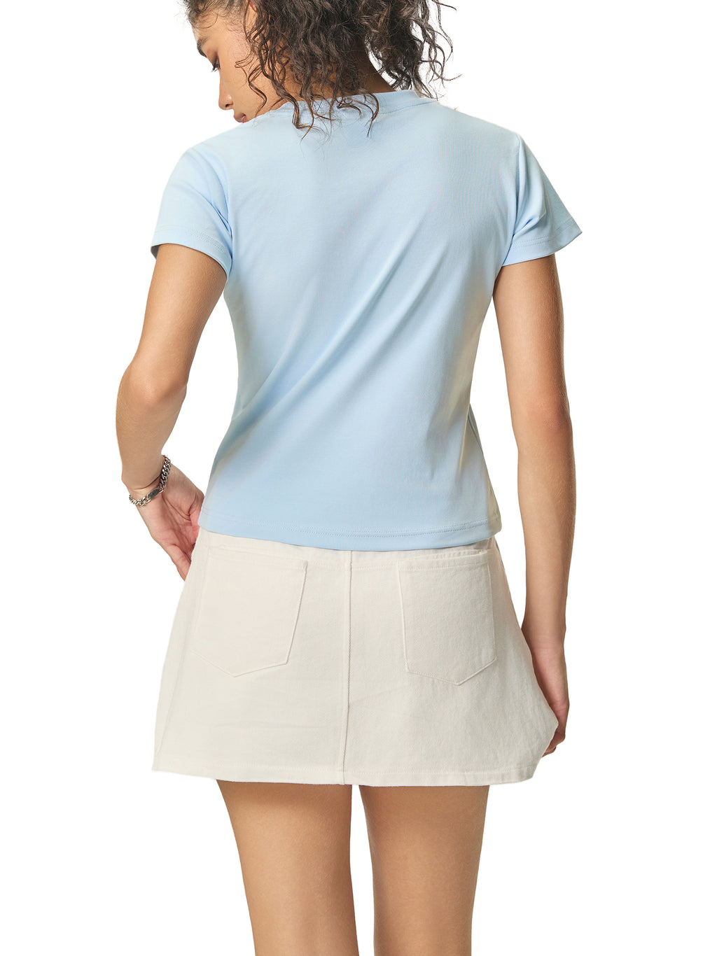 ODMPOD Essential Bodycon Crewneck T-Shirt in white, fitted casual tee with crew neckline and smooth fabric.