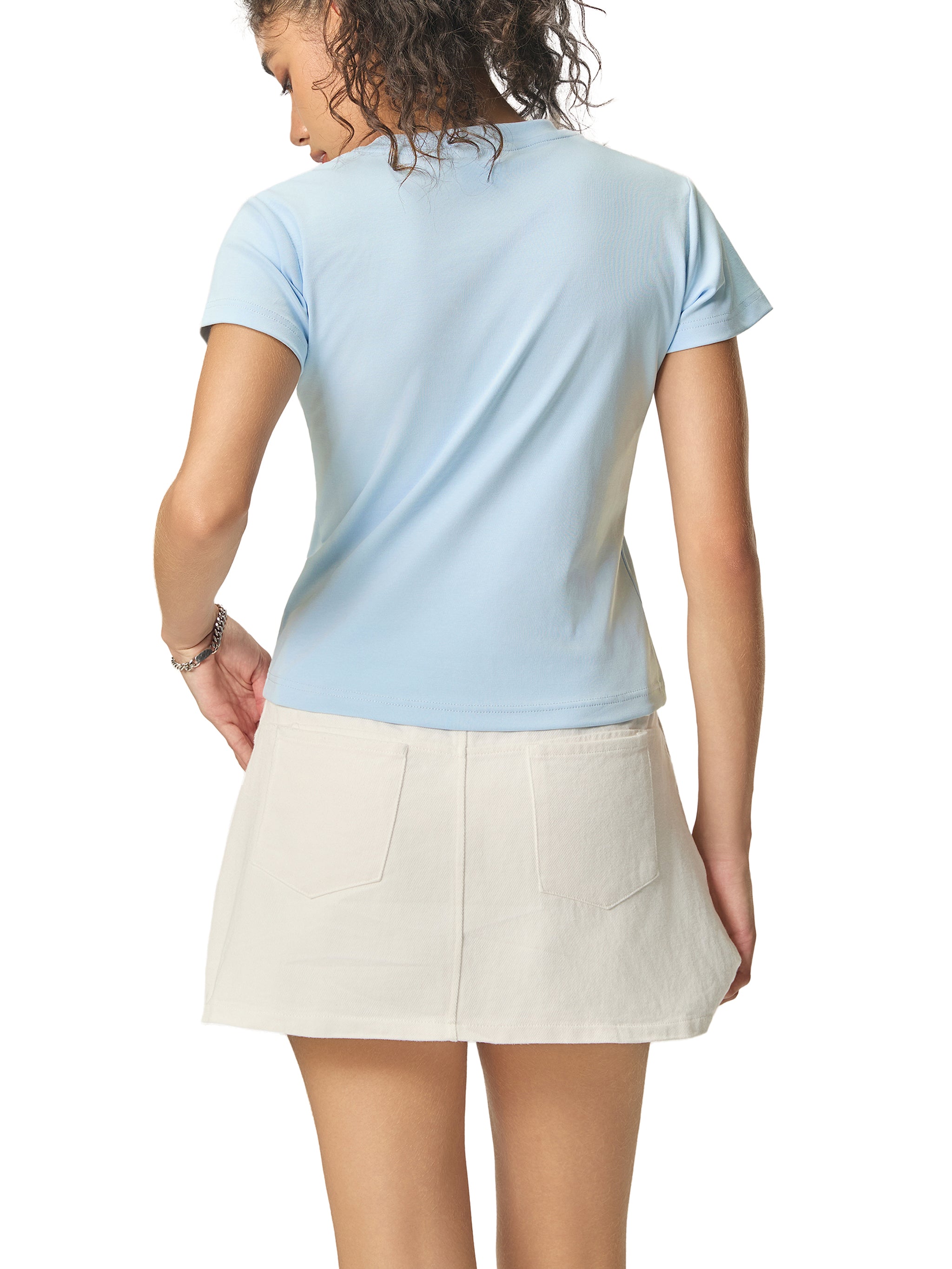 ODMPOD Essential Bodycon Crewneck T-Shirt in white, fitted casual tee with crew neckline and smooth fabric.