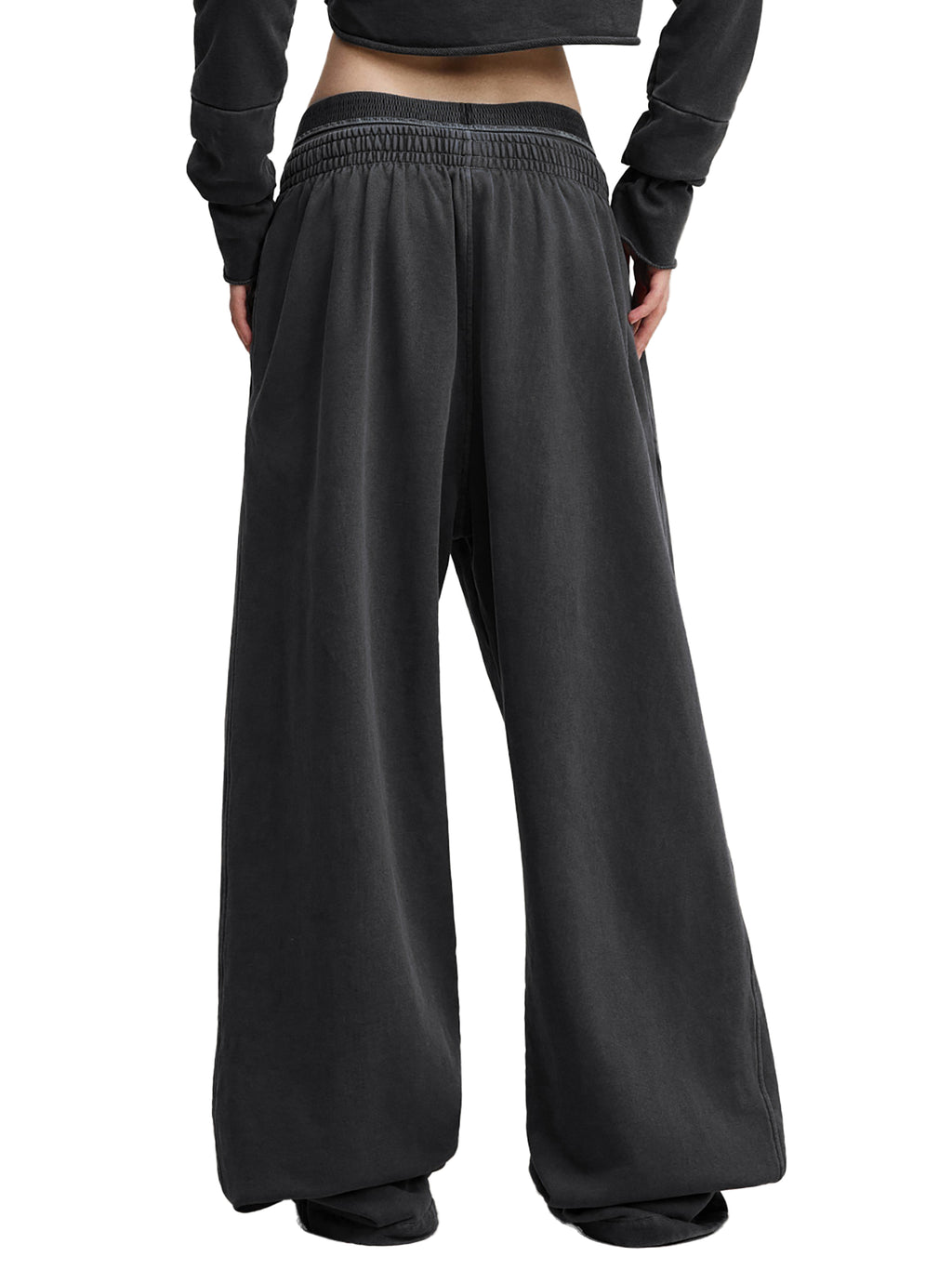 ODMPOD vintage washed waist sweat pants displayed on a model, showcasing relaxed fit and casual style.
