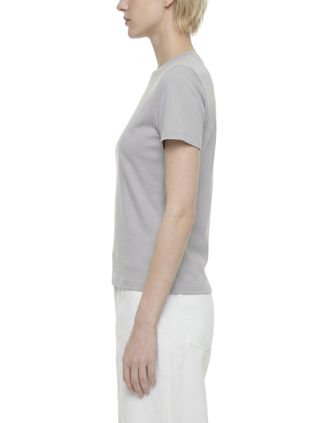 White ODMPOD Essential Standard Shoulder T-Shirt displayed flat, showing the classic crew neck and short sleeves.