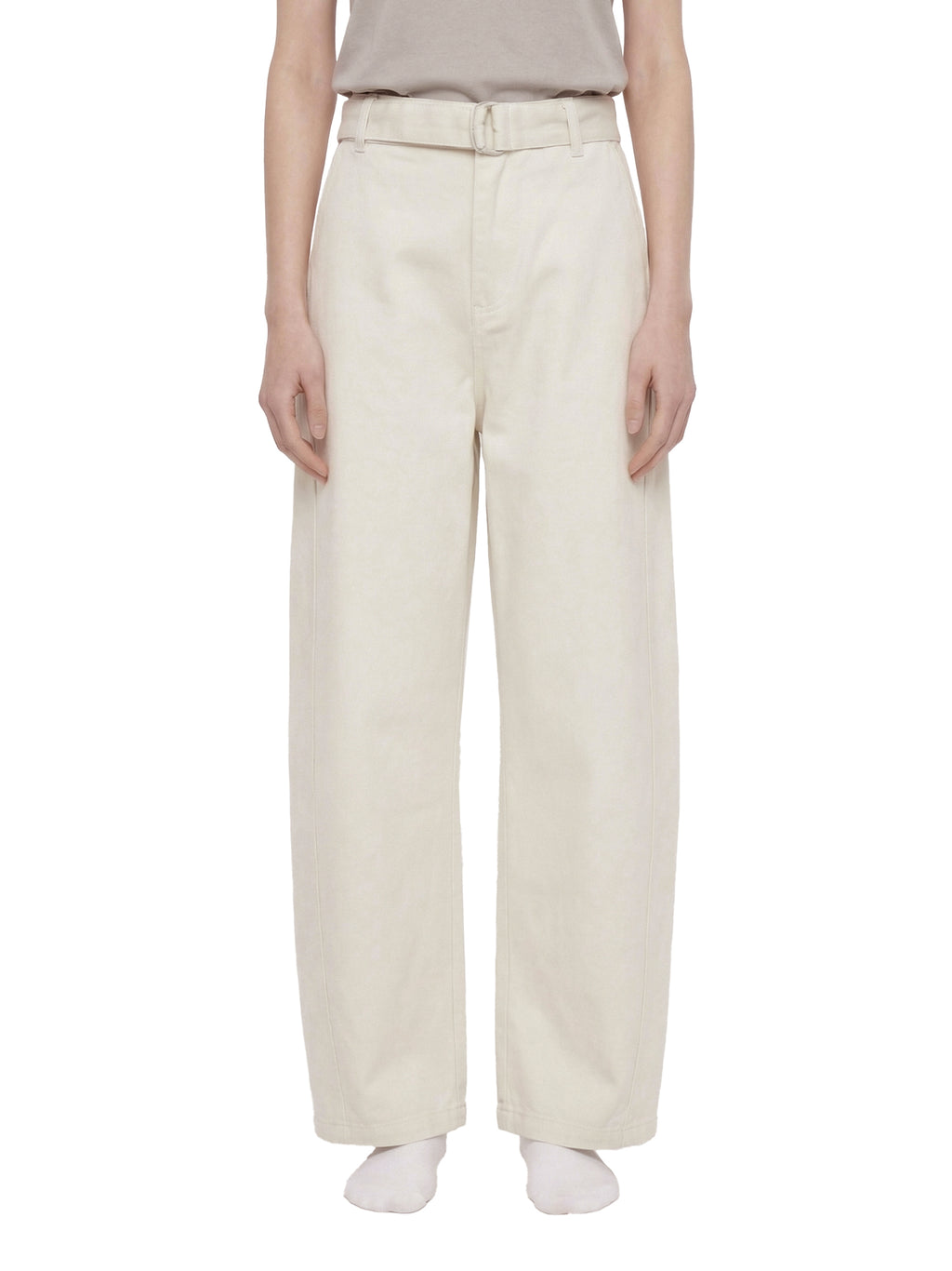ODMPOD belted barrel-leg chino pants, men's casual pants with a relaxed fit and stylish design, shown in dark khaki color.