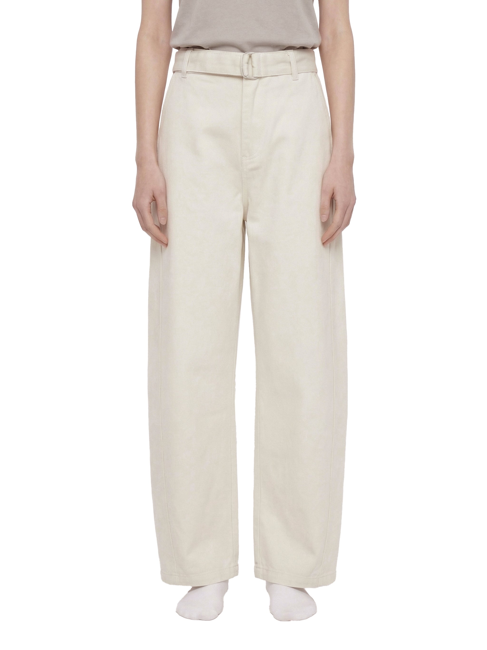 ODMPOD belted barrel-leg chino pants, men's casual pants with a relaxed fit and stylish design, shown in dark khaki color.
