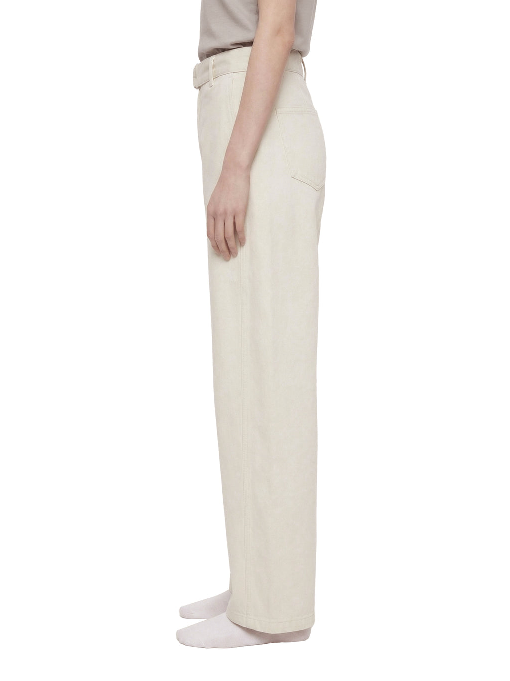 ODMPOD belted barrel-leg chino pants shown in neutral color with belt and relaxed fit.