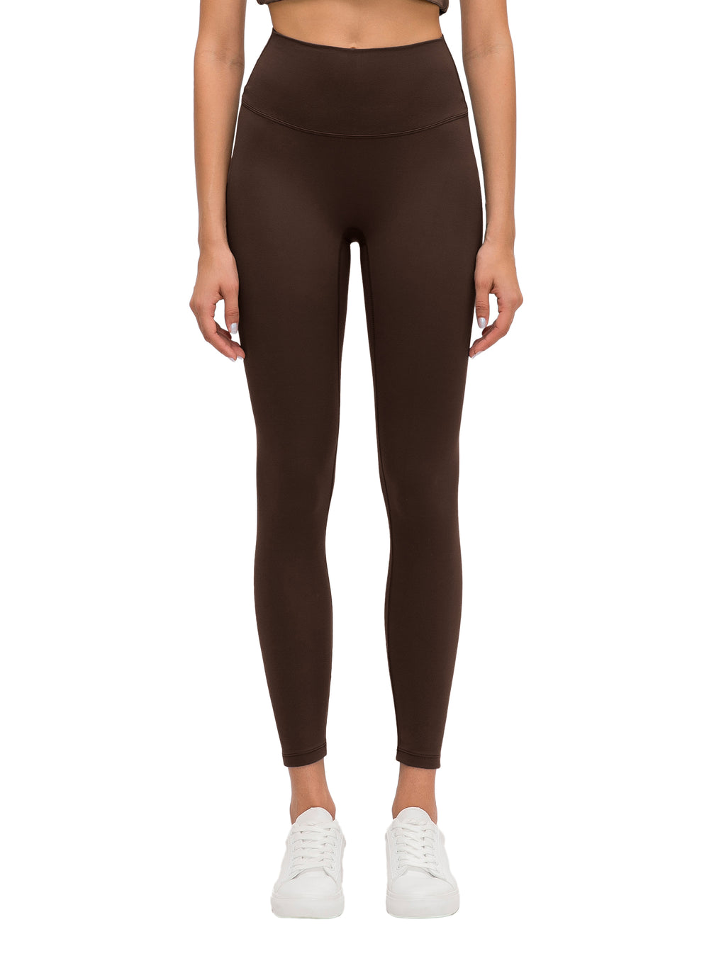 Odmpod high-waisted yoga leggings in black, stretchy fabric, shown on a model for comfortable workout and activewear style.