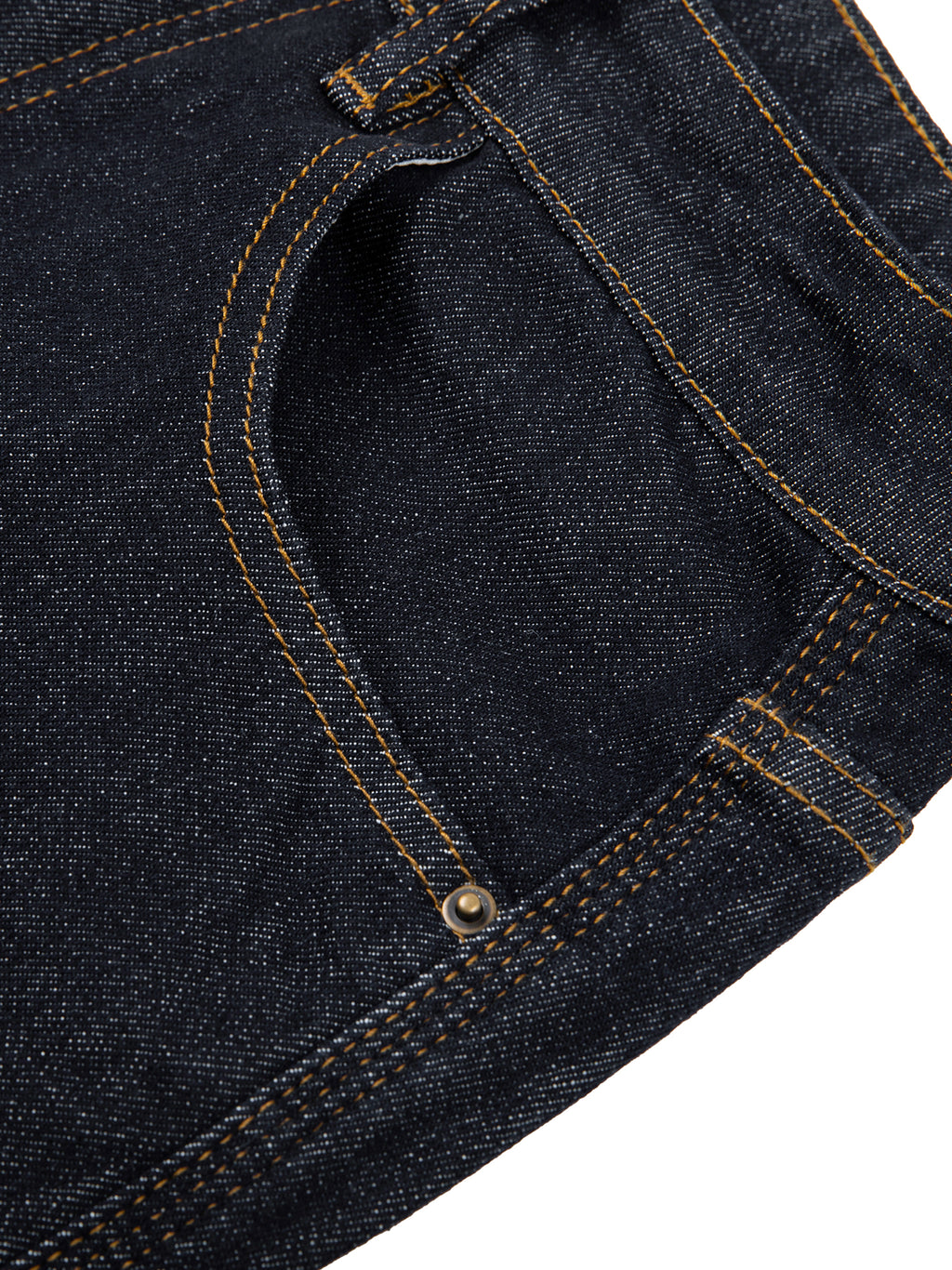 ODMPOD straight-leg denim jeans displayed on a model, showcasing classic blue denim with a fitted waist and straight cut.
