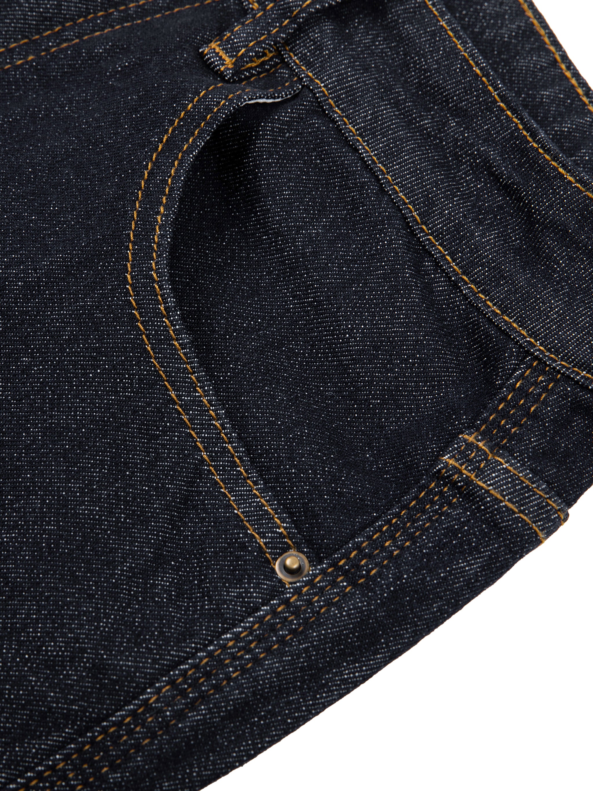 ODMPOD straight-leg denim jeans displayed on a model, showcasing classic blue denim with a fitted waist and straight cut.