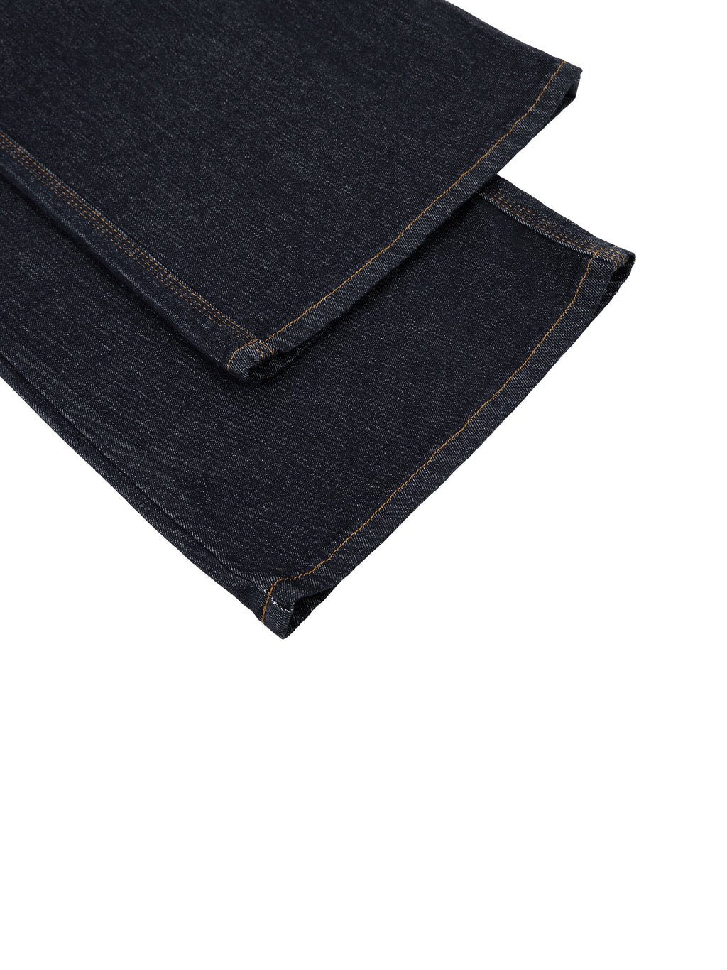 ODMPOD straight-leg denim jeans displayed on a model, showcasing classic blue cotton fabric and fitted leg style.