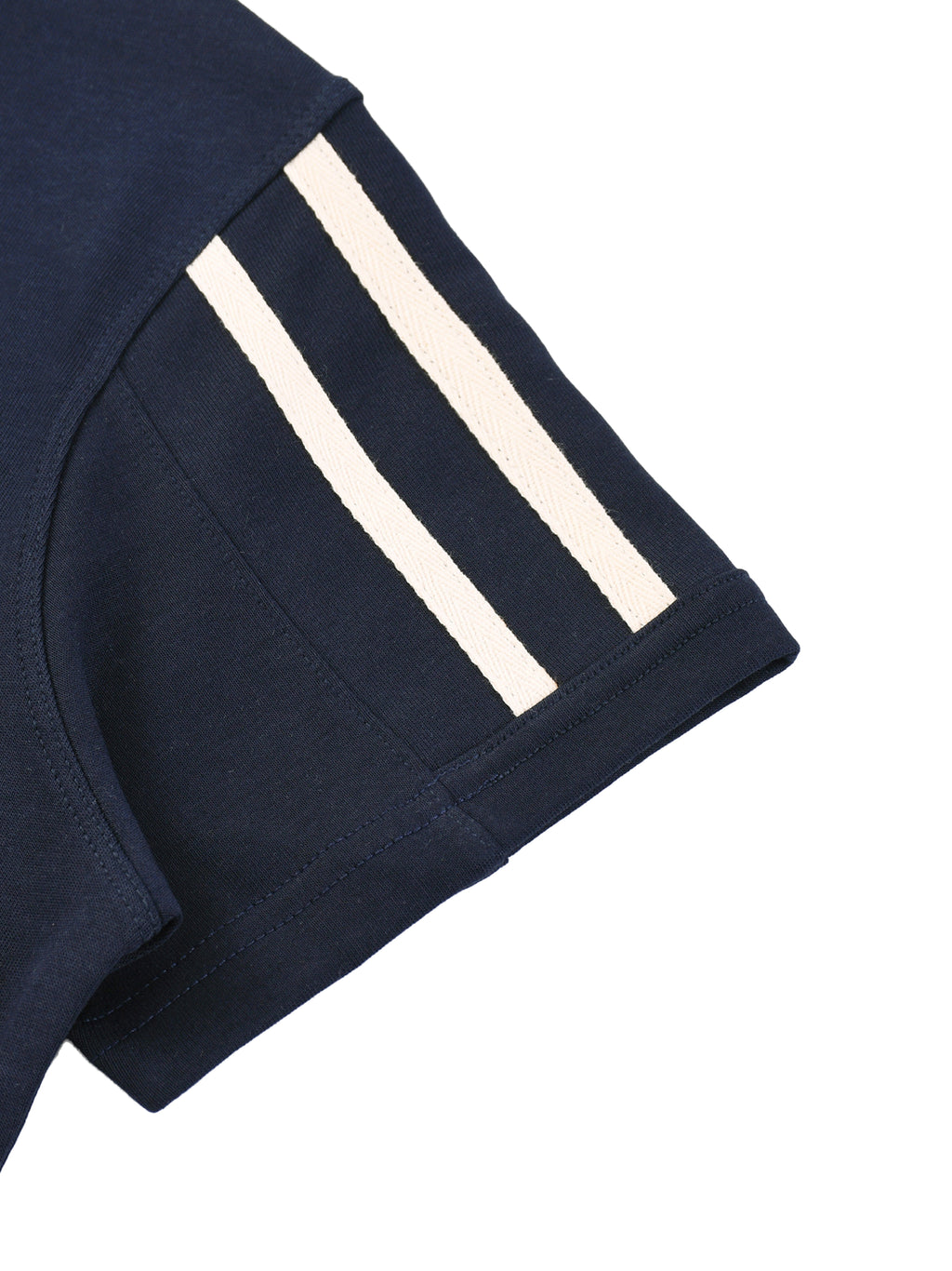 ODMPOD Varsity Stripe T-Shirt featuring bold stripe design, casual fit, and classic crew neckline on white fabric.