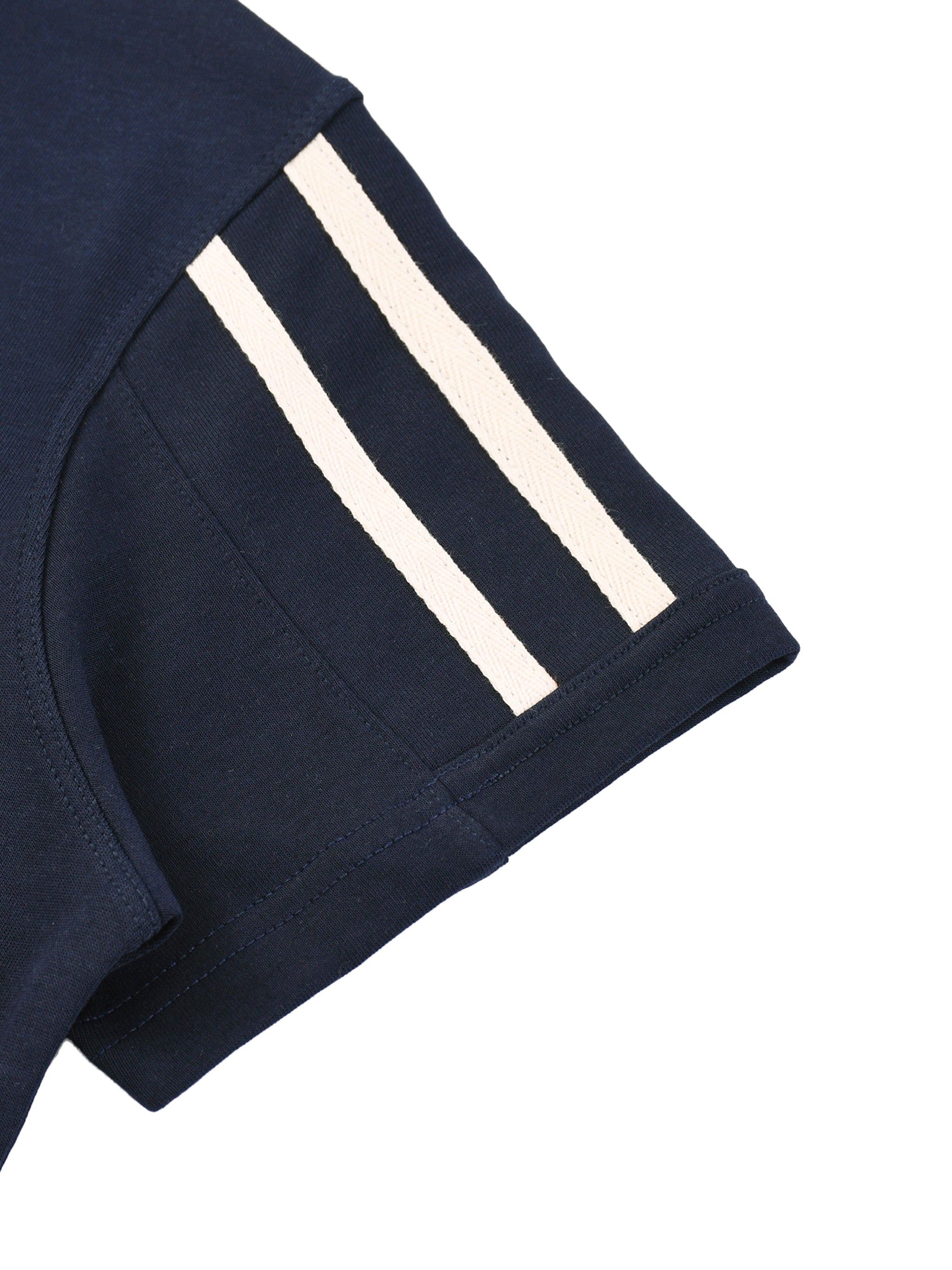 ODMPOD Varsity Stripe T-Shirt featuring bold stripe design, casual fit, and classic crew neckline on white fabric.