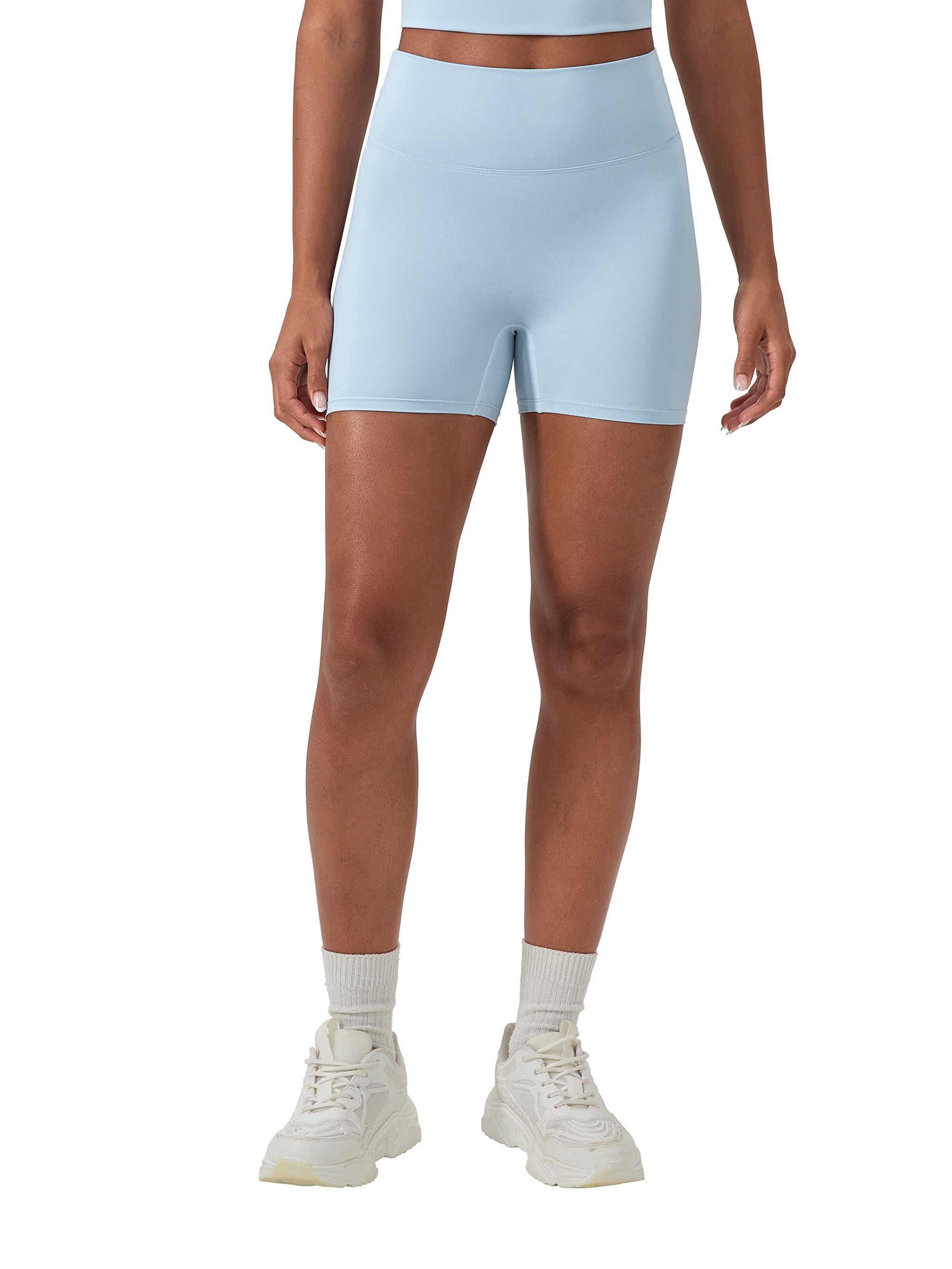 ODMPOD high-waisted blend biker shorts shown on a model, featuring a snug fit and comfortable stretch fabric.