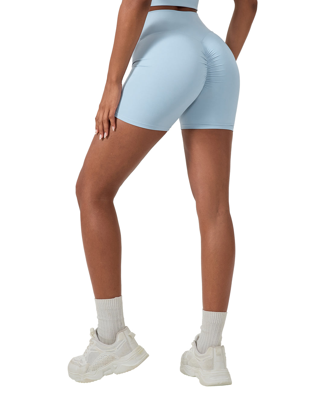 ODMPOD high-waisted blend biker shorts shown with a fitted waist and stretchy fabric for comfort and style.