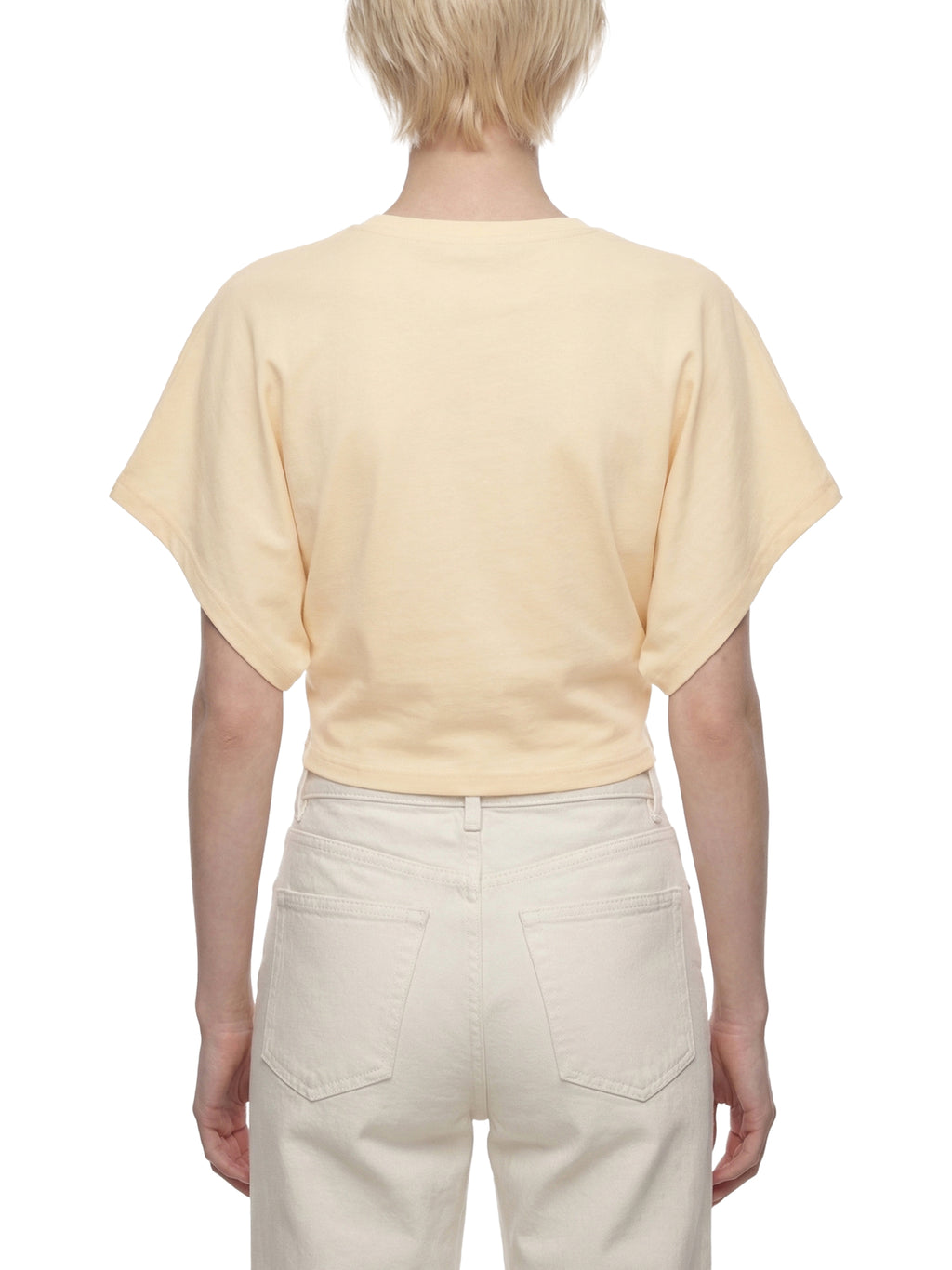 ODMPOD cropped dolman T-shirt in soft fabric, featuring a relaxed fit with short sleeves and a stylish, modern design.