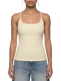 Slim fit ribbed racerback tank top by ODMPOD, showing close-up of the fitted, textured ribbed fabric and racerback style.