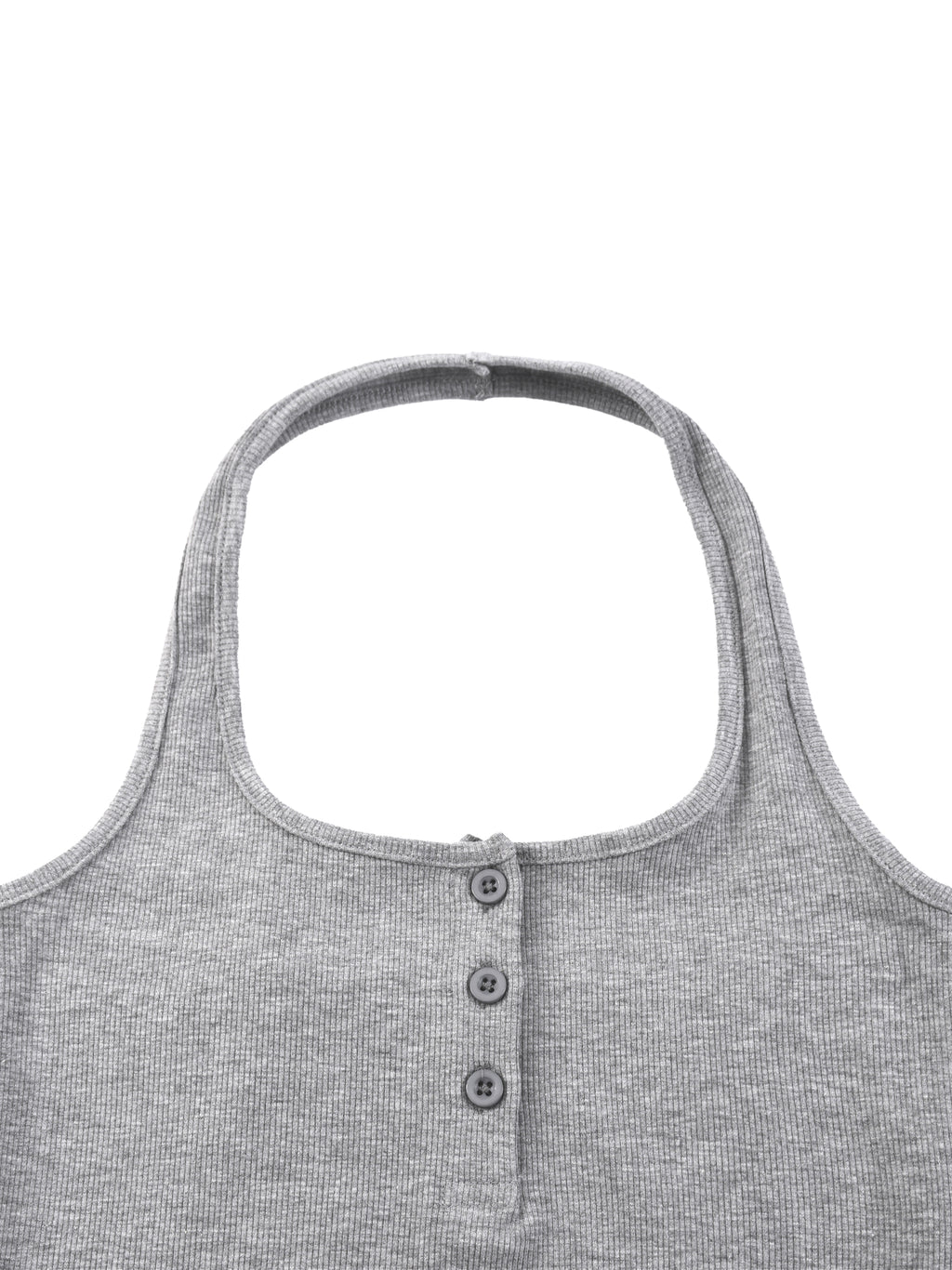 White ribbed Henley tank top by ODMPOD displayed on a hanger, showcasing its textured fabric and classic design.