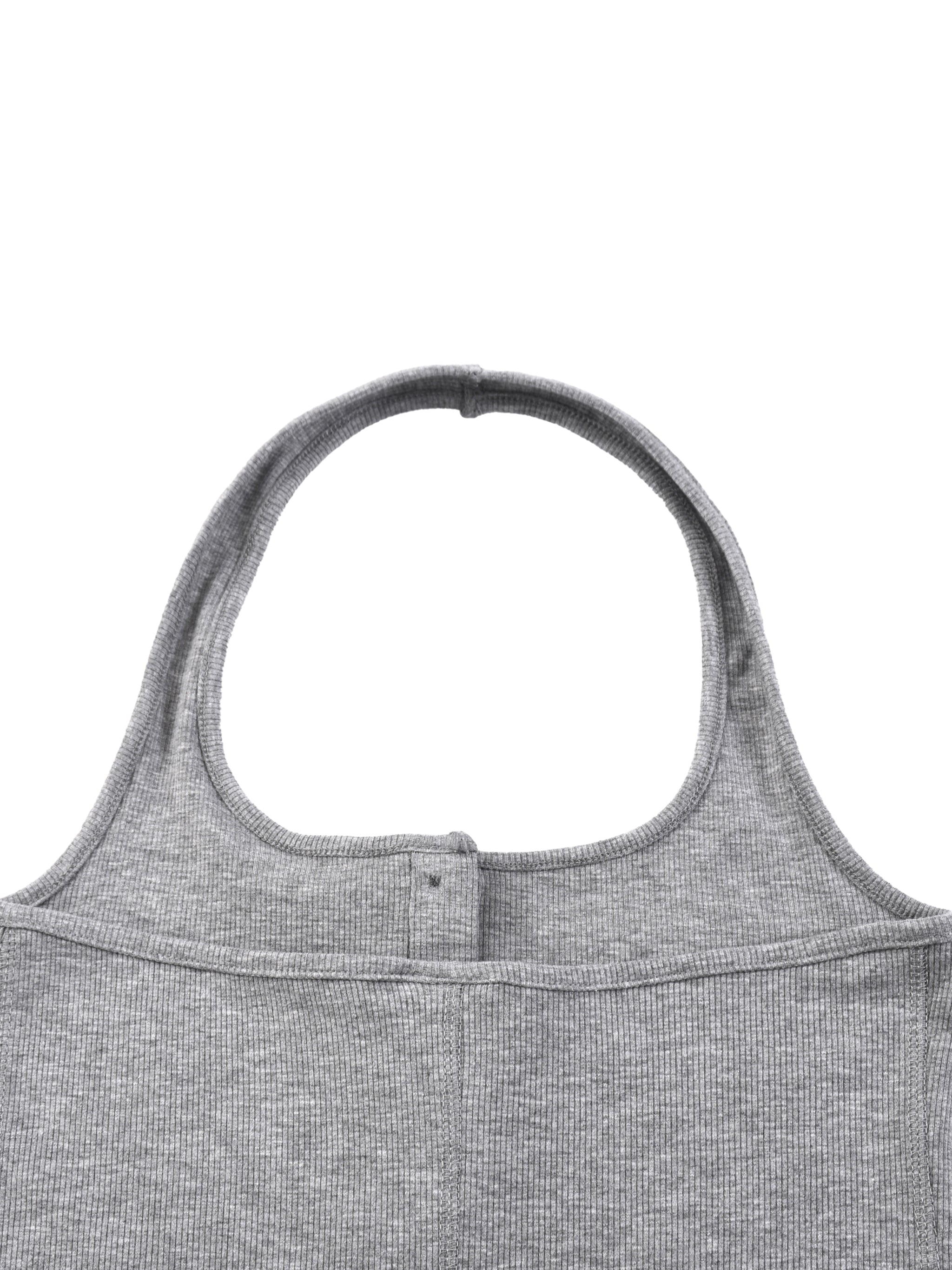 White ribbed Henley tank top by ODMPOD displayed on a mannequin, showcasing its fitted style and button-front design.