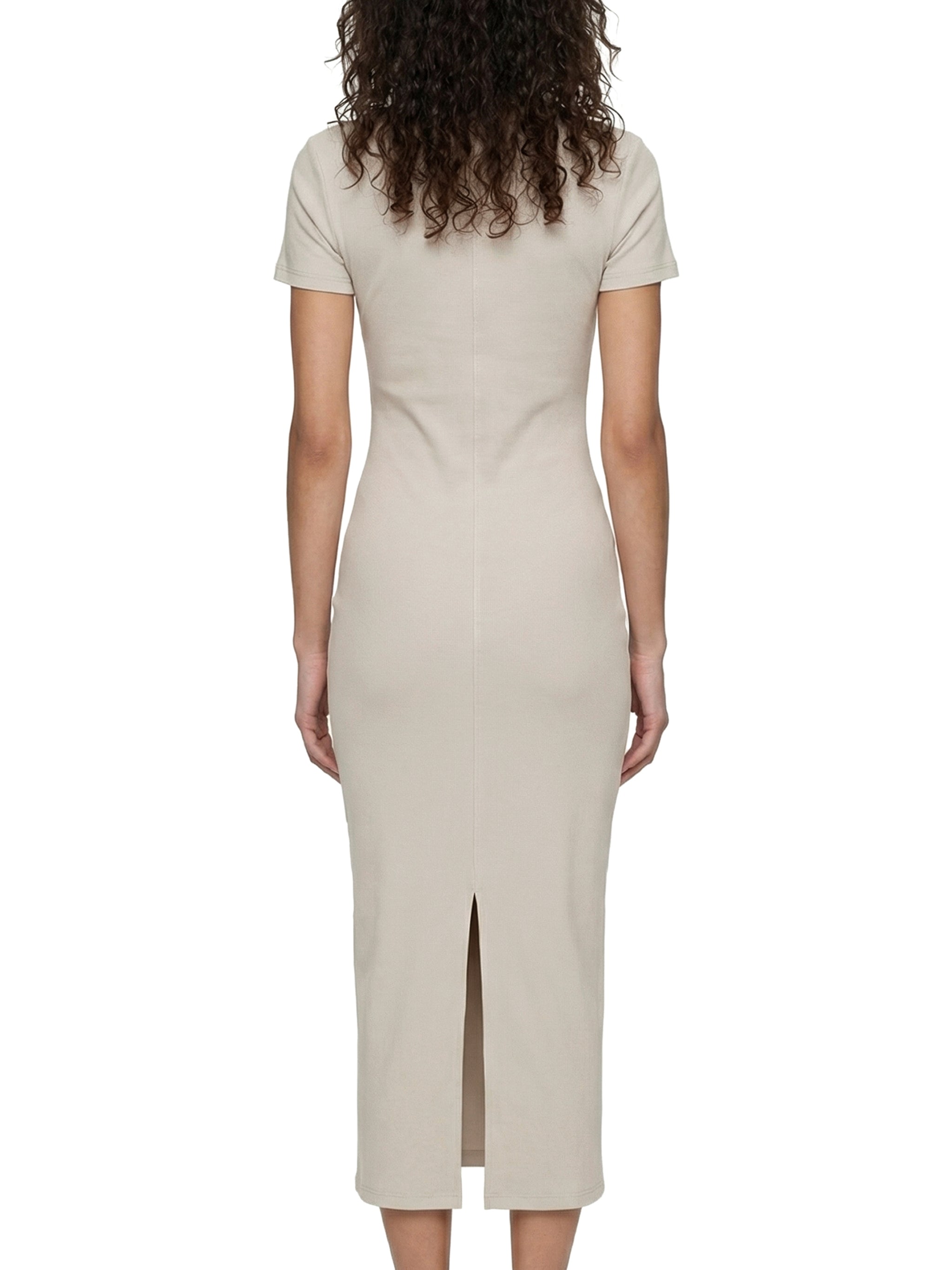 ODMPOD V-neck short sleeve maxi dress displayed on a mannequin with a flowing, elegant silhouette and soft fabric.