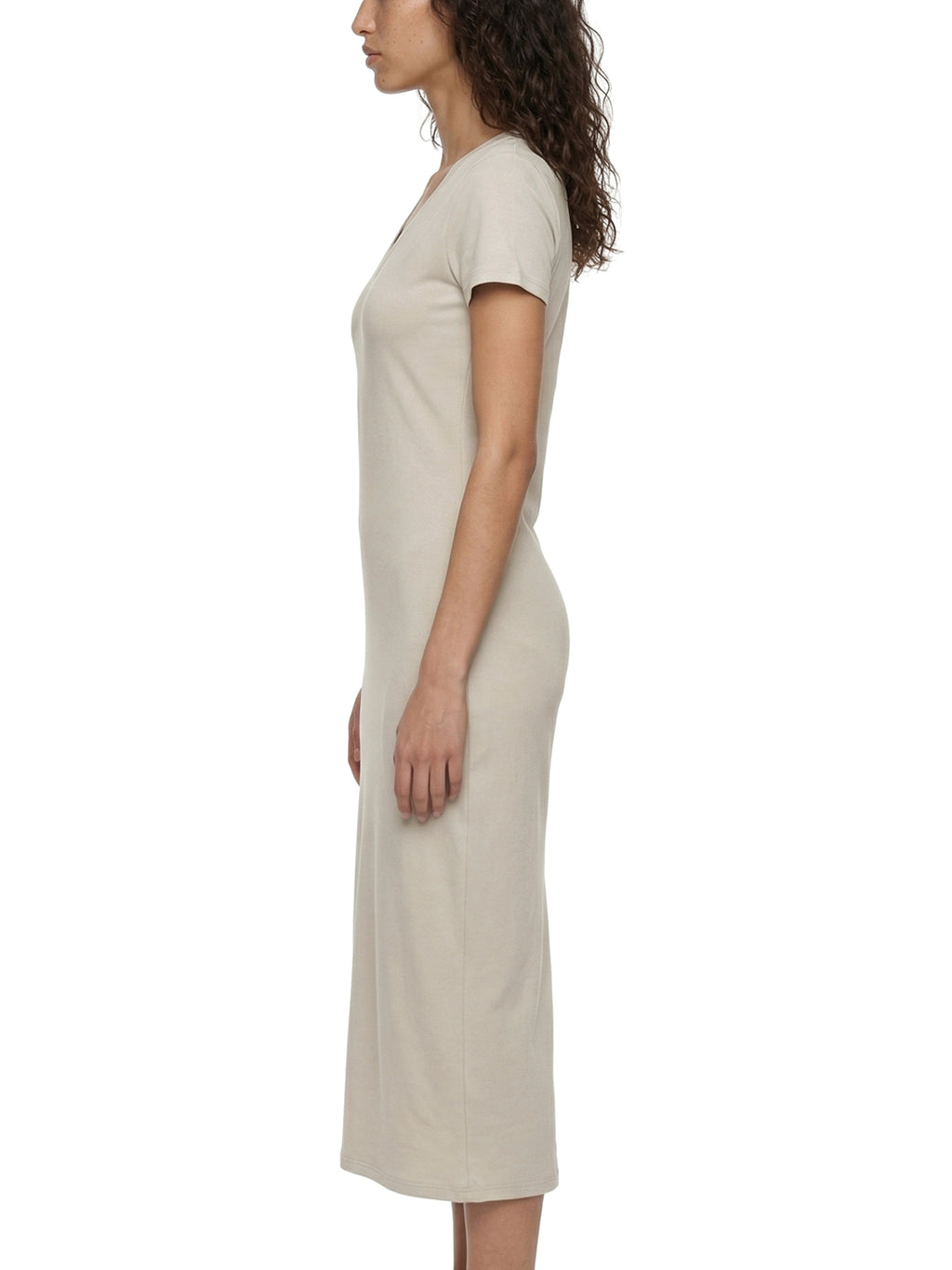 ODMPOD V-neck short sleeve maxi dress displayed on a hanger, showcasing its flowy fabric and elegant design.