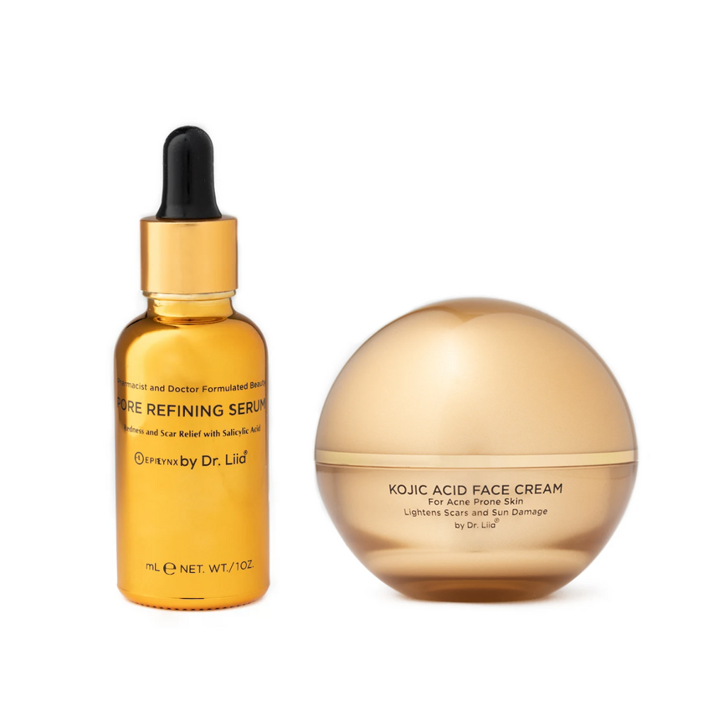 EpiLynx Pore Refining and Brightening Kojic Acid skincare set with cleanser and serum, vegan and hypoallergenic for radiant skin.
