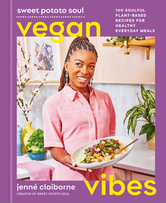 Red Rice Books Sweet Potato Soul Vegan Vibes cookbook cover featuring colorful plant-based recipes and vibrant food photography.