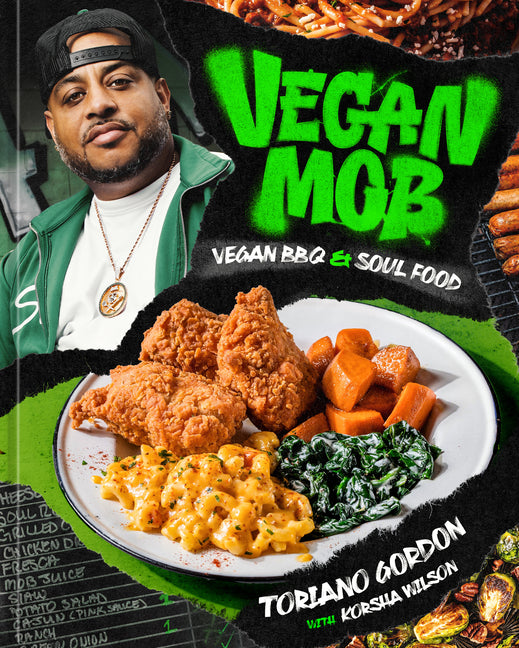 Vegan Mob plant-based cookbook by Red Rice Books featuring colorful cover with BBQ and soul food dishes.