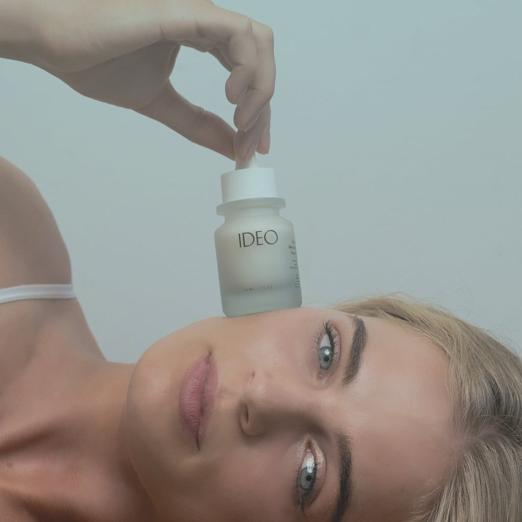 IDEOSkincare Skin Memory Serum in a sleek bottle, showcasing a luxurious face serum for skin hydration and rejuvenation.