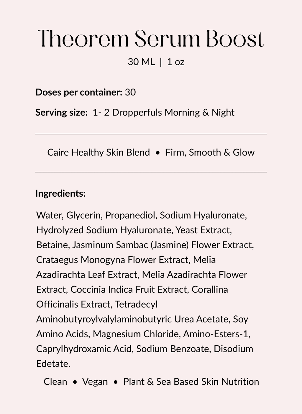 Caire Beauty Theorem Serum Boost in a 30ml bottle showing clear glass container with serum inside and dropper applicator.
