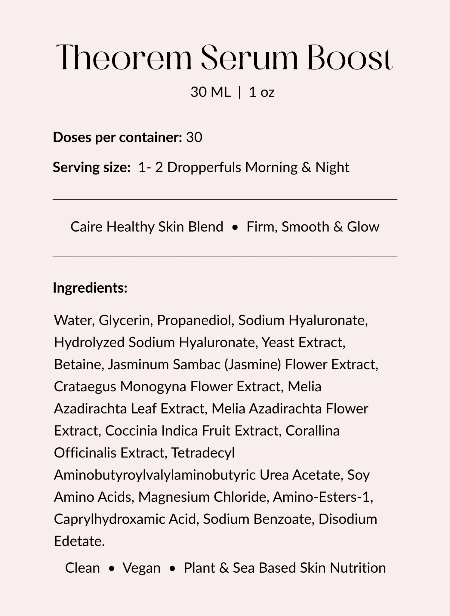 Caire Beauty Theorem Serum Boost in a 30ml bottle showing clear glass container with serum inside and dropper applicator.
